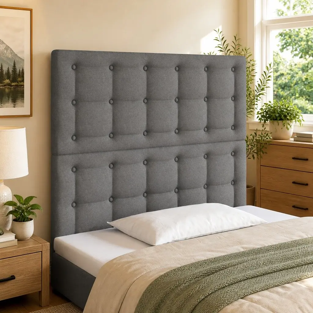 LED Headboard 100cm Grey Fabric with Adjustable Height