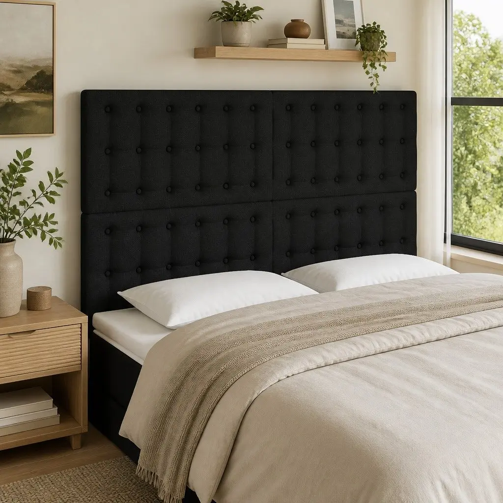 Black Fabric LED Headboard 144cm with Adjustable Height