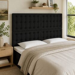 Stylish Black Fabric LED Headboard 144cm with Adjustable Height