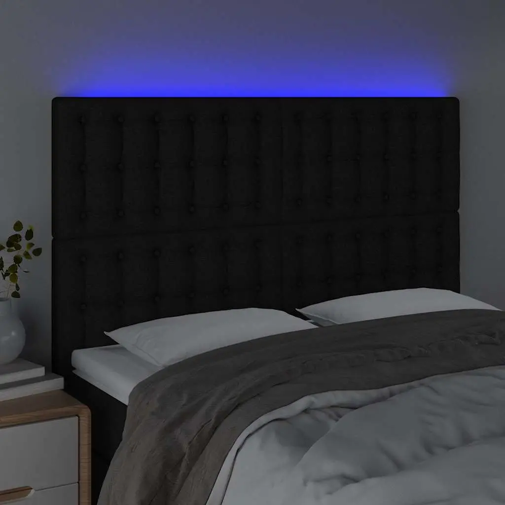 Black Fabric LED Headboard 144cm with Adjustable Height