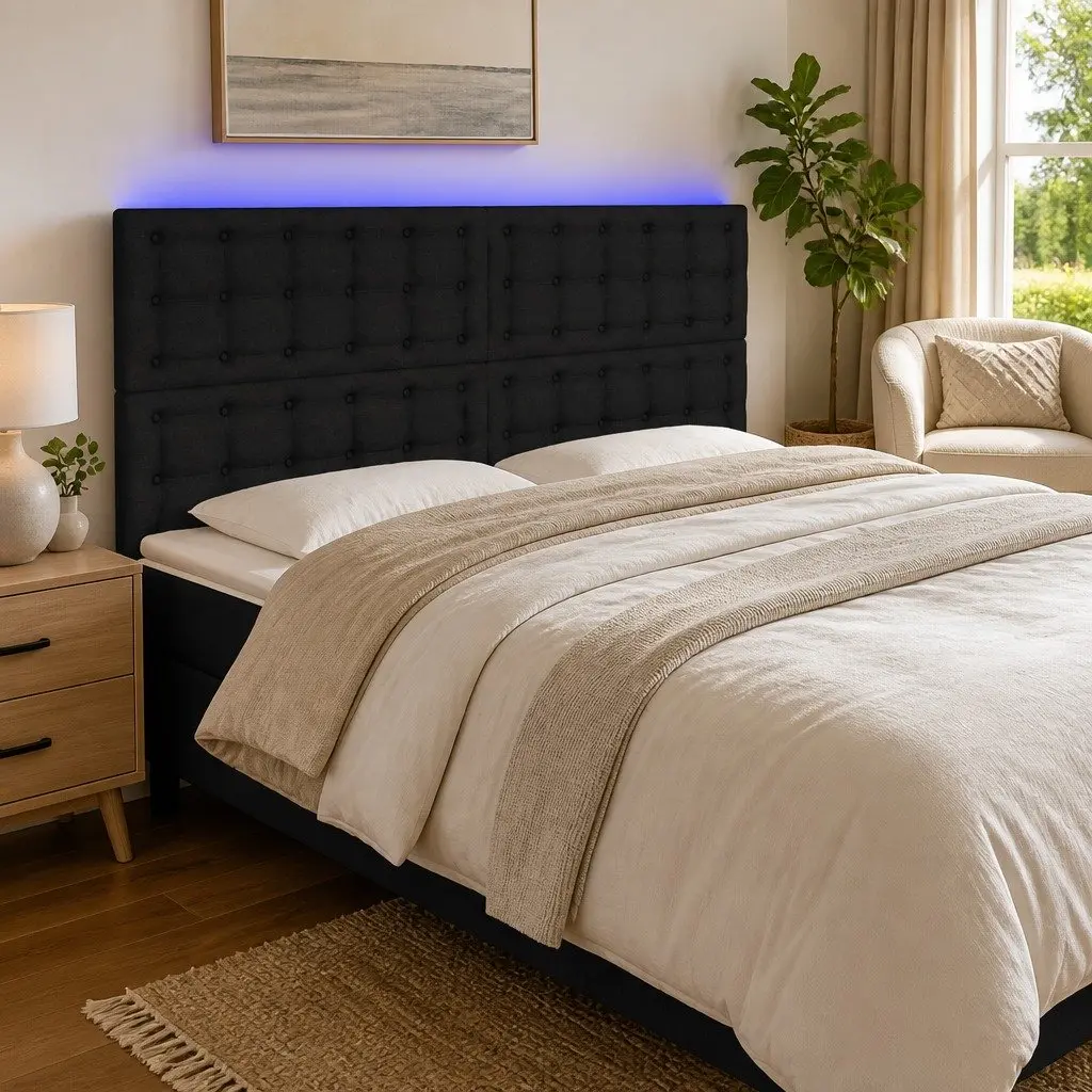 LED Headboard Fabric 160 cm Black Adjustable Height