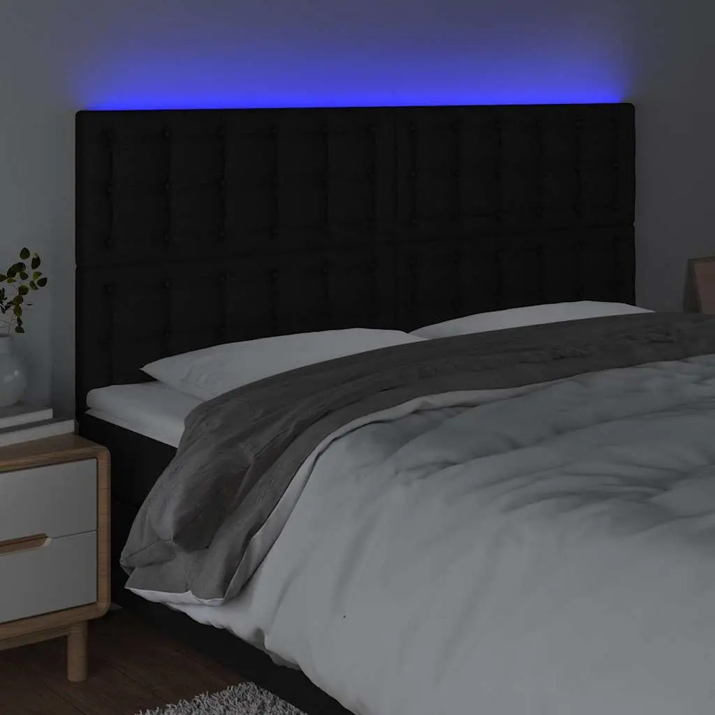 LED Headboard Fabric 160 cm Black Adjustable Height