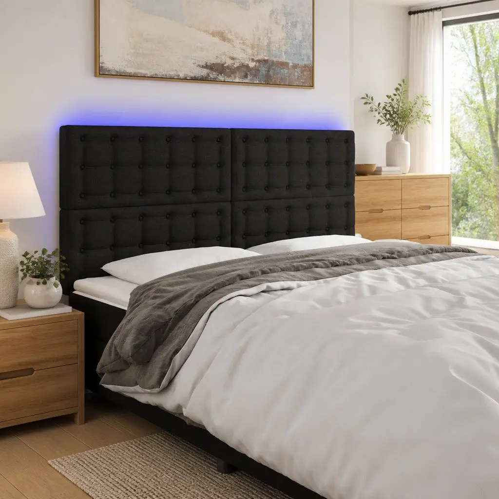 Black LED Headboard 200cm with Adjustable Height