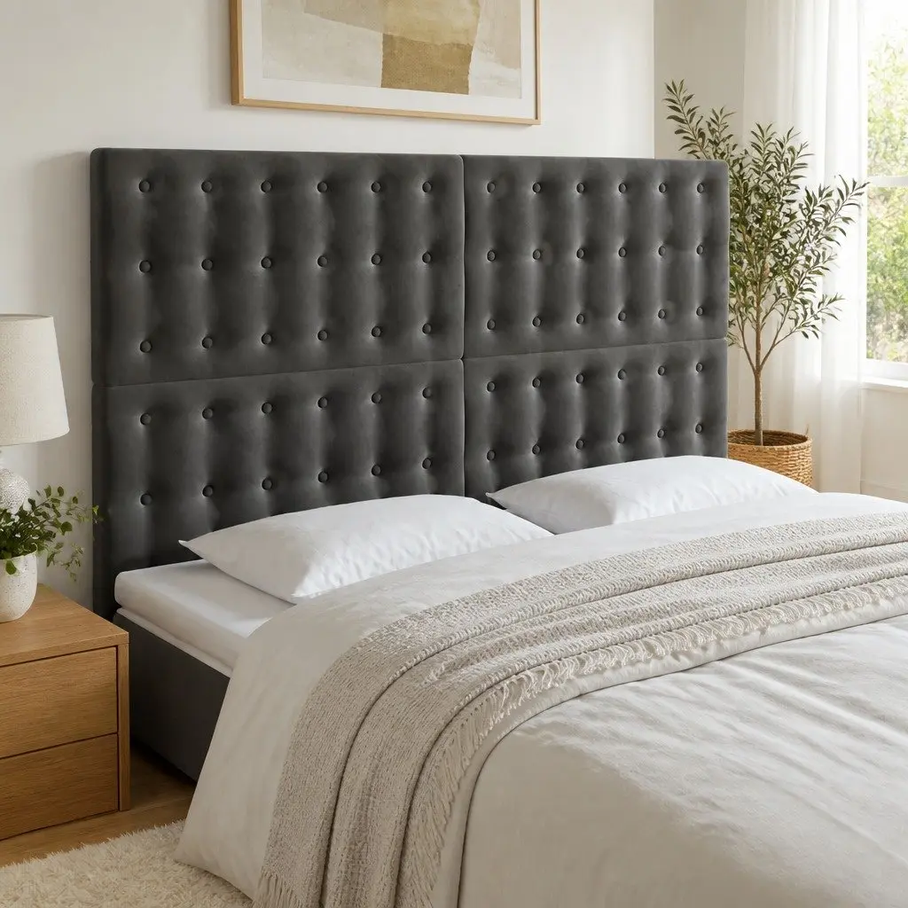 Dark Grey LED Headboard with Adjustable Height
