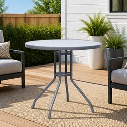 Elegant Grey Round Garden Table with Glass Top