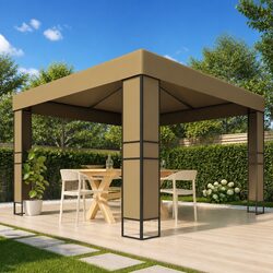 Gazebo with Double Roof 3x3x2.7m Outdoor Garden Canopy Shelter Taupe Sunshade