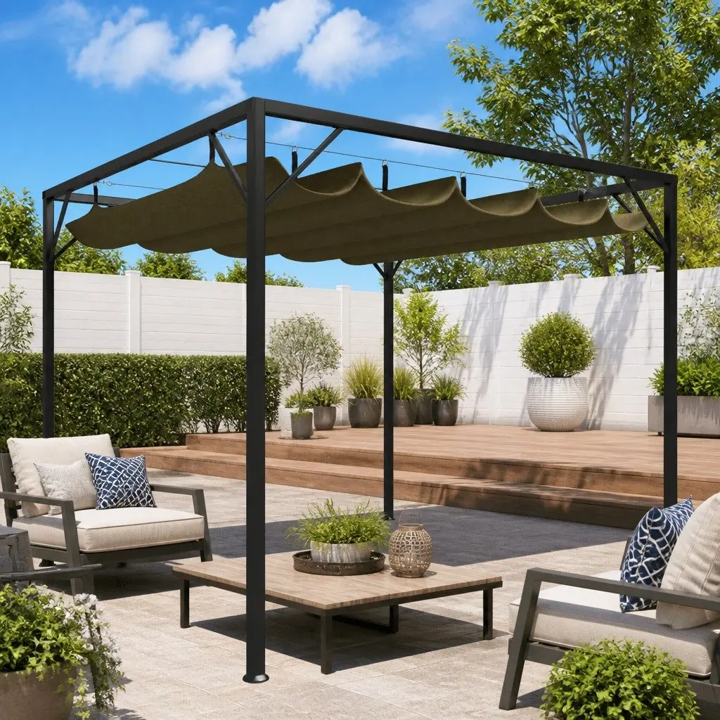 Garden Gazebo 3x3m with Retractable Roof