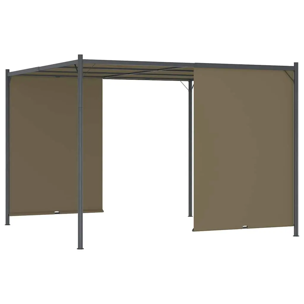Garden Pergola Powder-coated Steel 3x3m Taupe Retractable Sliding Roof Canopy