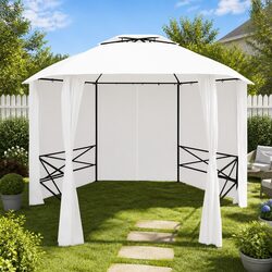 Sturdy Garden Marquee Gazebo with Curtains - 360x312x265cm