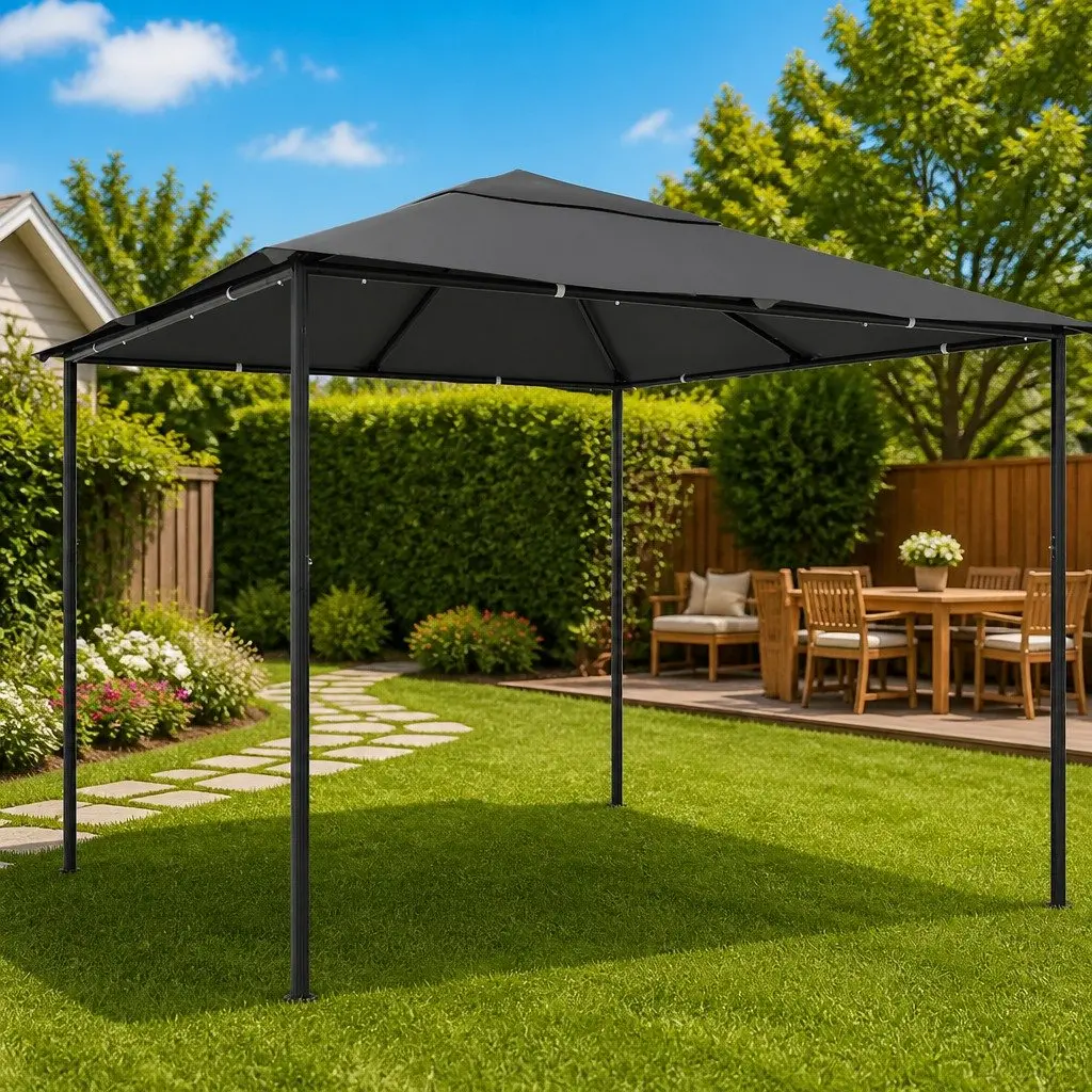 Gazebo Oxford Fabric 4x4x3 m Anthracite Outdoor Shelter Pavilion Garden Canopy Party