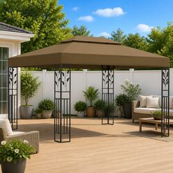 Durable Garden Gazebo with Double Roof 3x4m Taupe Canopy