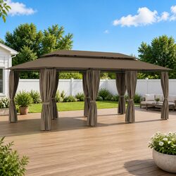 Outdoor Gazebo with Curtains Sunshade Canopy Party Tent Garden Backyard