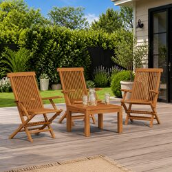 Folding Outdoor Garden Chairs Set of 3 in Teak Wood