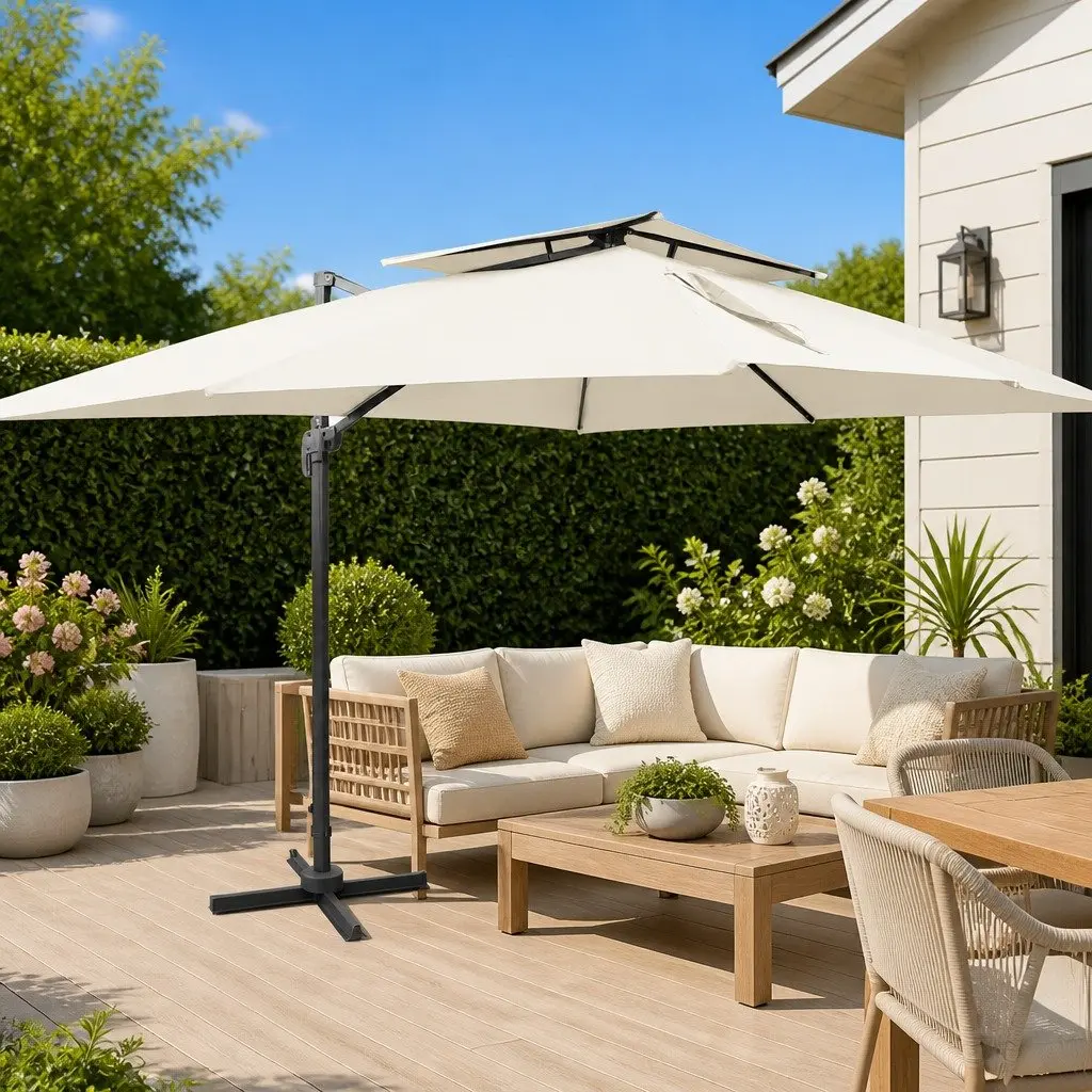 Cantilever Garden Parasol with Double Canopy