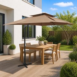 Durable Cantilever Garden Parasol with Double Top – Taupe
