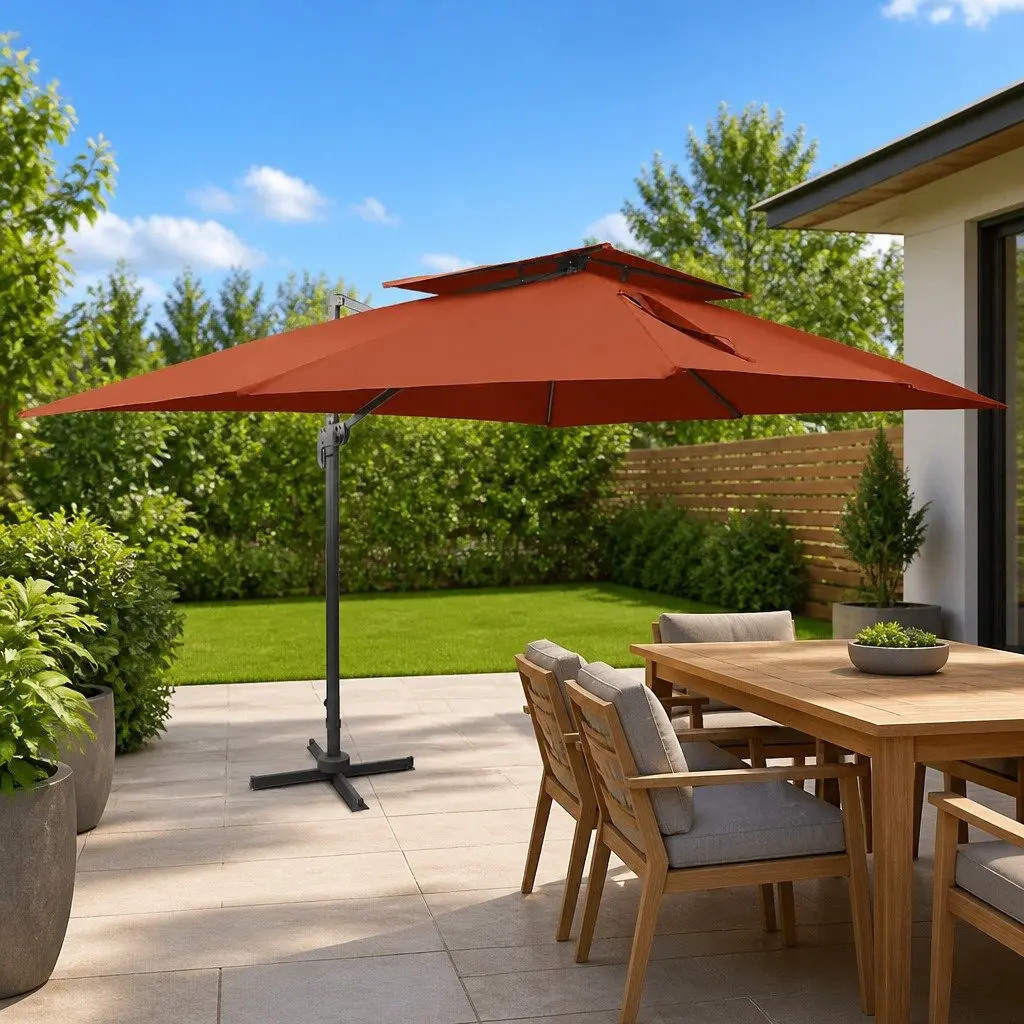 Cantilever Garden Parasol Polyester 400x300cm Brown