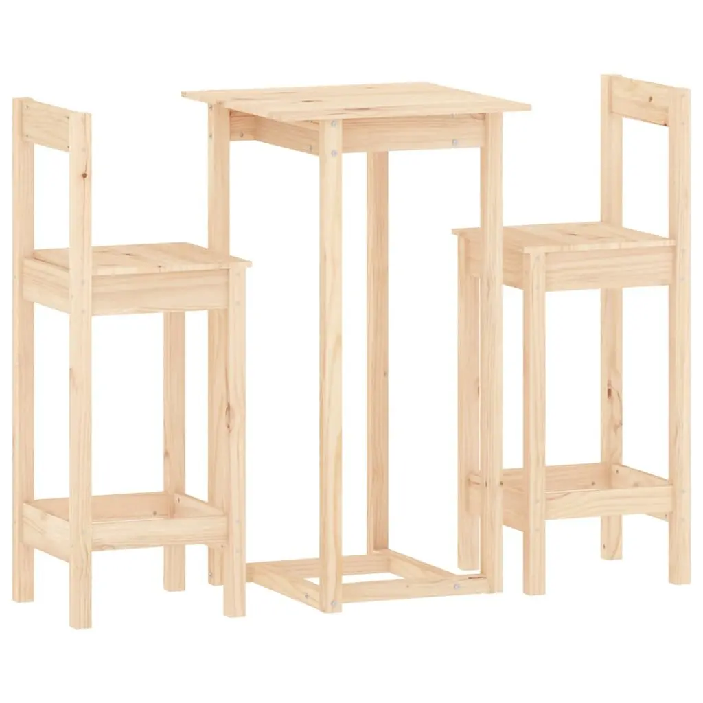 3 Piece Wooden Bar Set with Stools in Brown