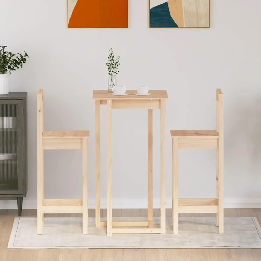 3 Piece Wooden Bar Set with Stools in Brown