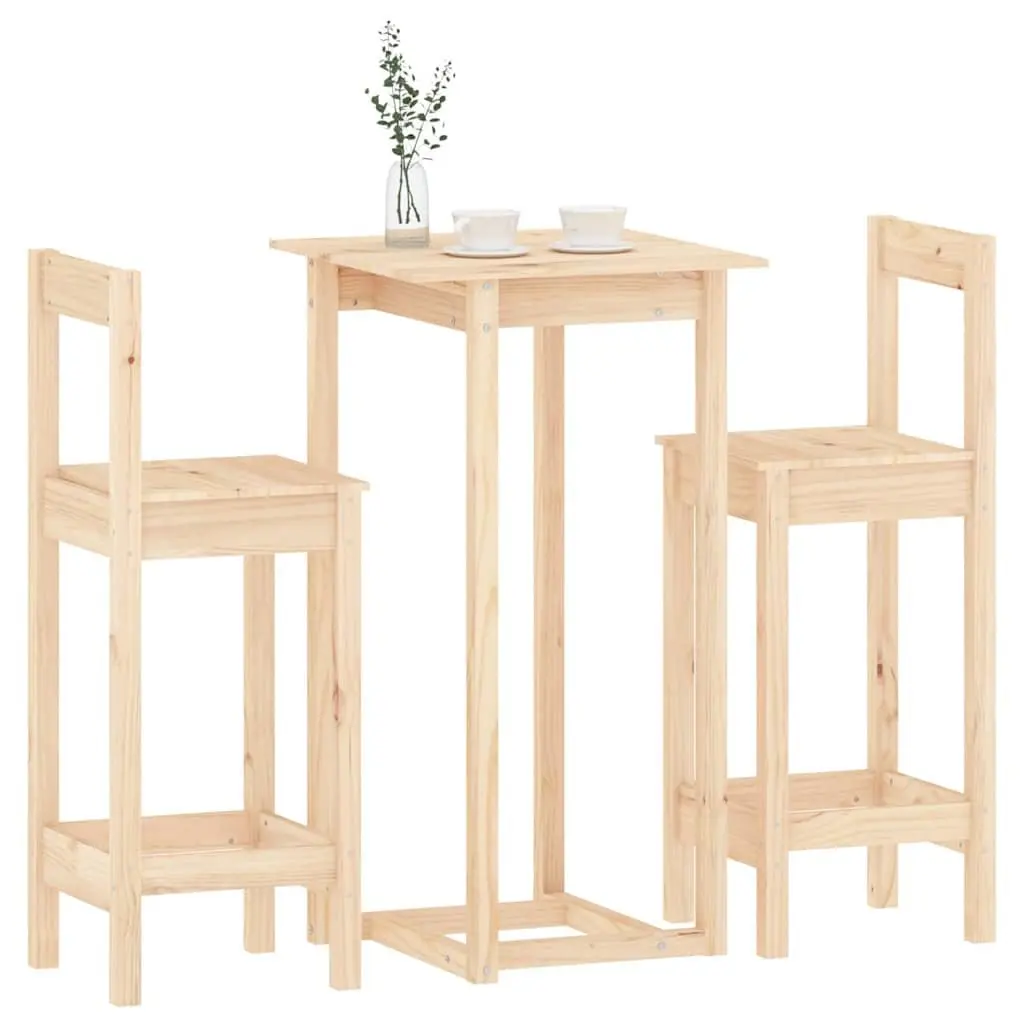 3 Piece Wooden Bar Set with Stools in Brown