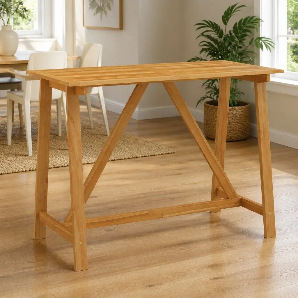 Solid Acacia Wood Garden Bar Table 140x70x104 cm