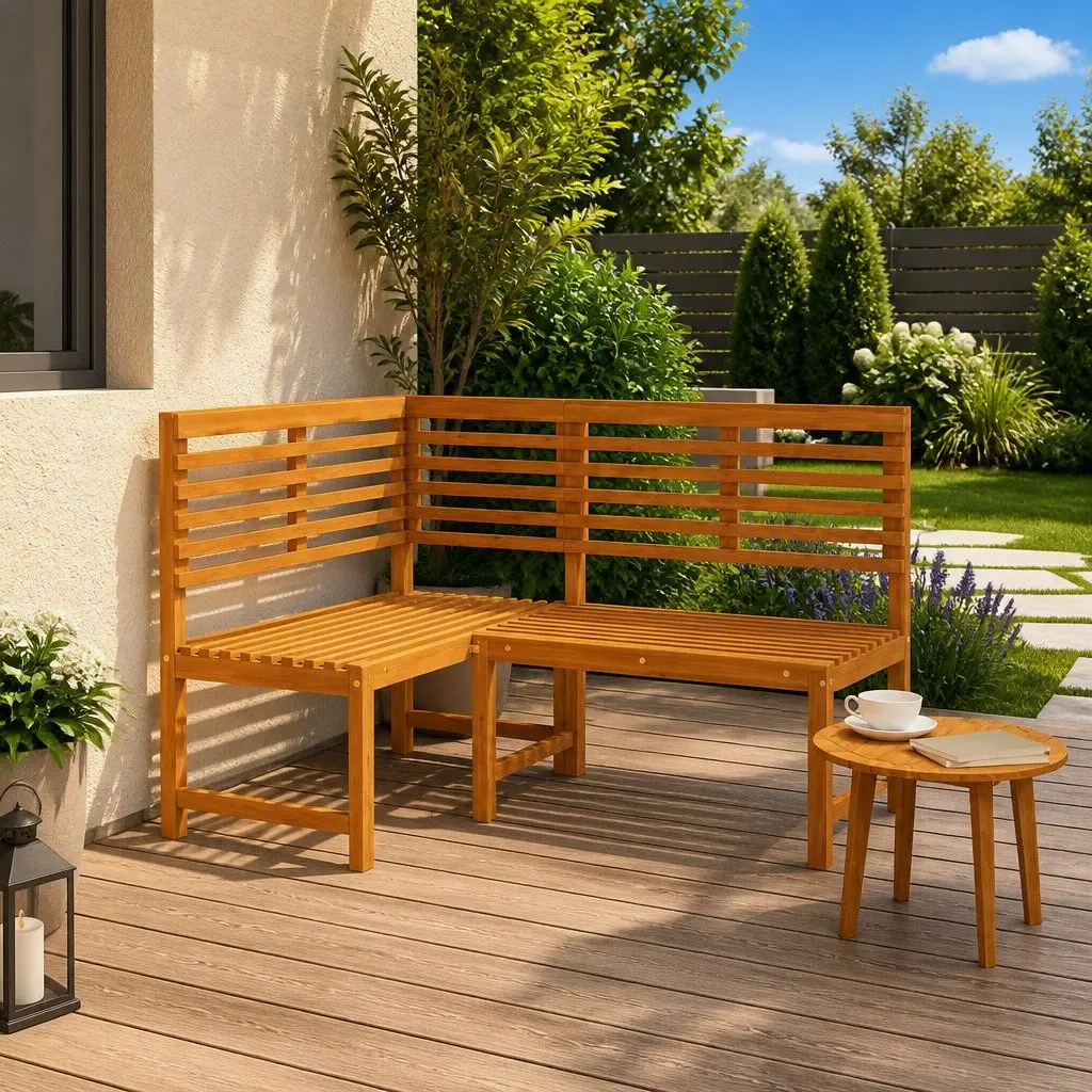 Outdoor Wooden Corner Bench 140 cm Sectional Seating