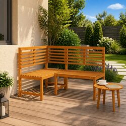 Outdoor Wooden Corner Bench 140 cm Sectional Seating