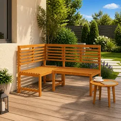 Outdoor Wooden Corner Bench 140 cm Sectional Seating