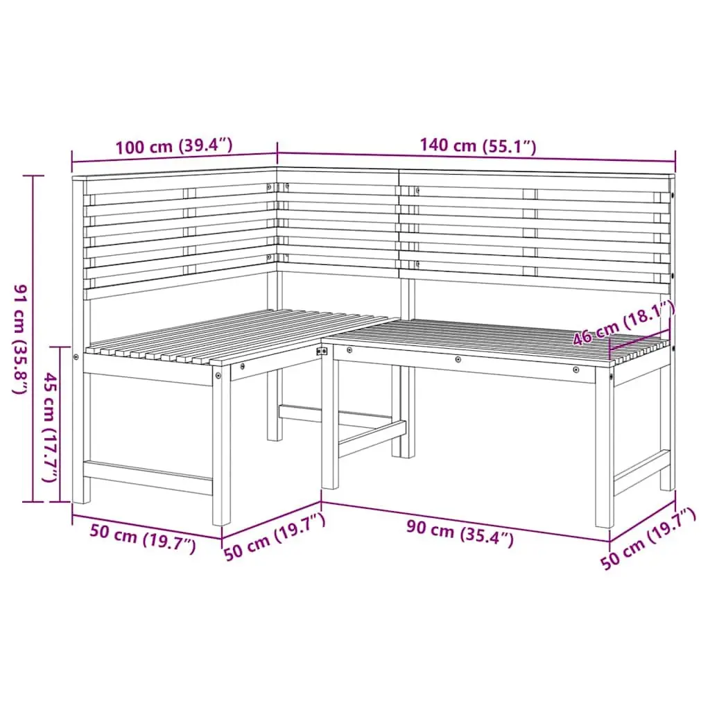 Outdoor Wooden Corner Bench 140 cm Sectional Seating