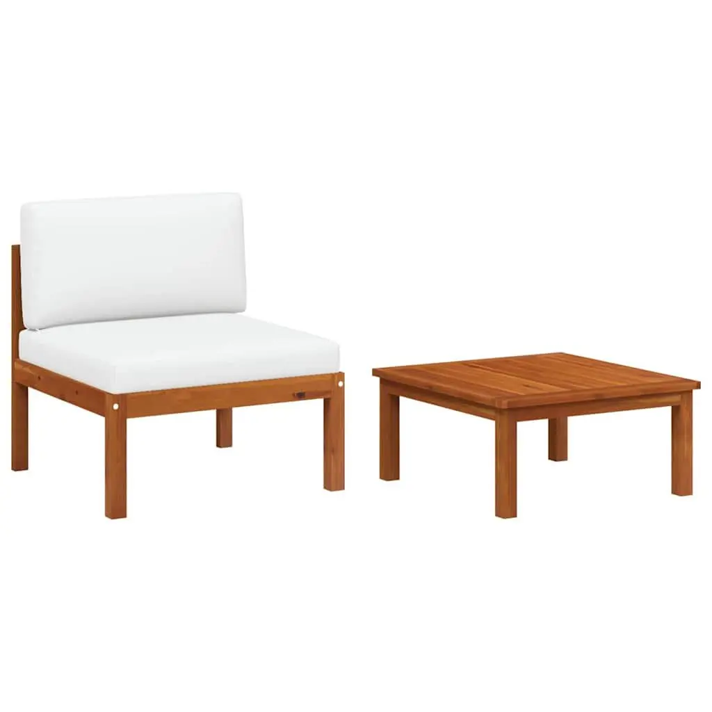 2 Piece Lounge Set Solid Acacia Wood Cream Cushions Rope Backrest
