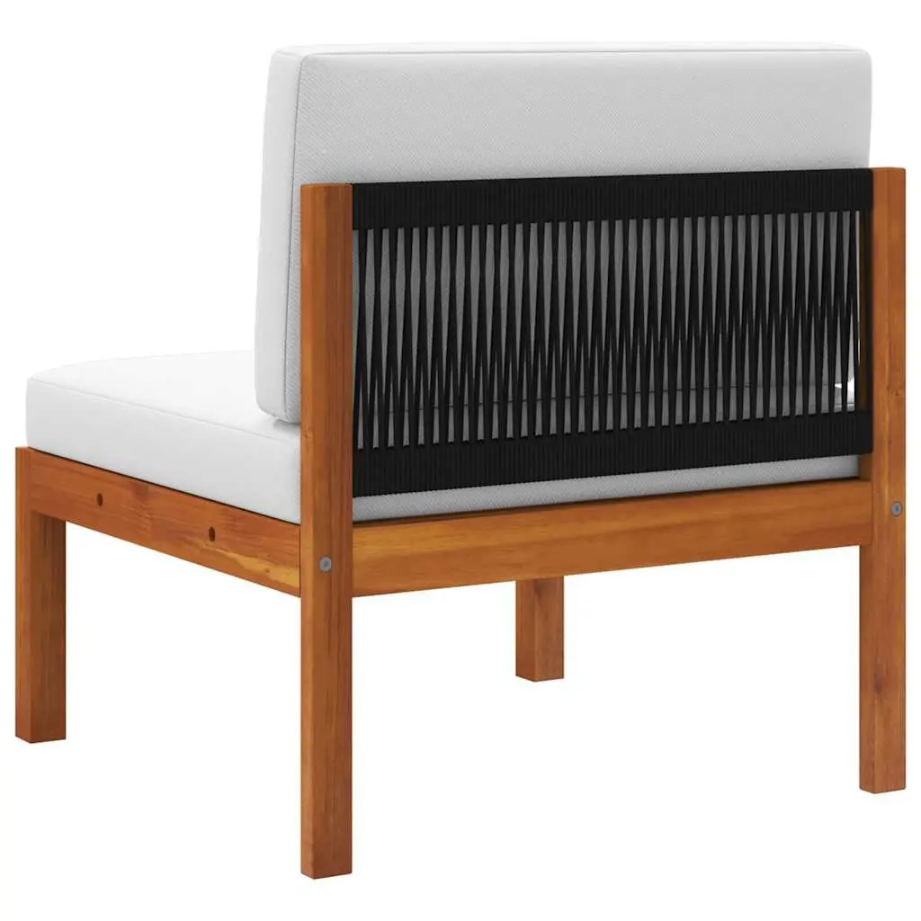 2 Piece Lounge Set Solid Acacia Wood Cream Cushions Rope Backrest