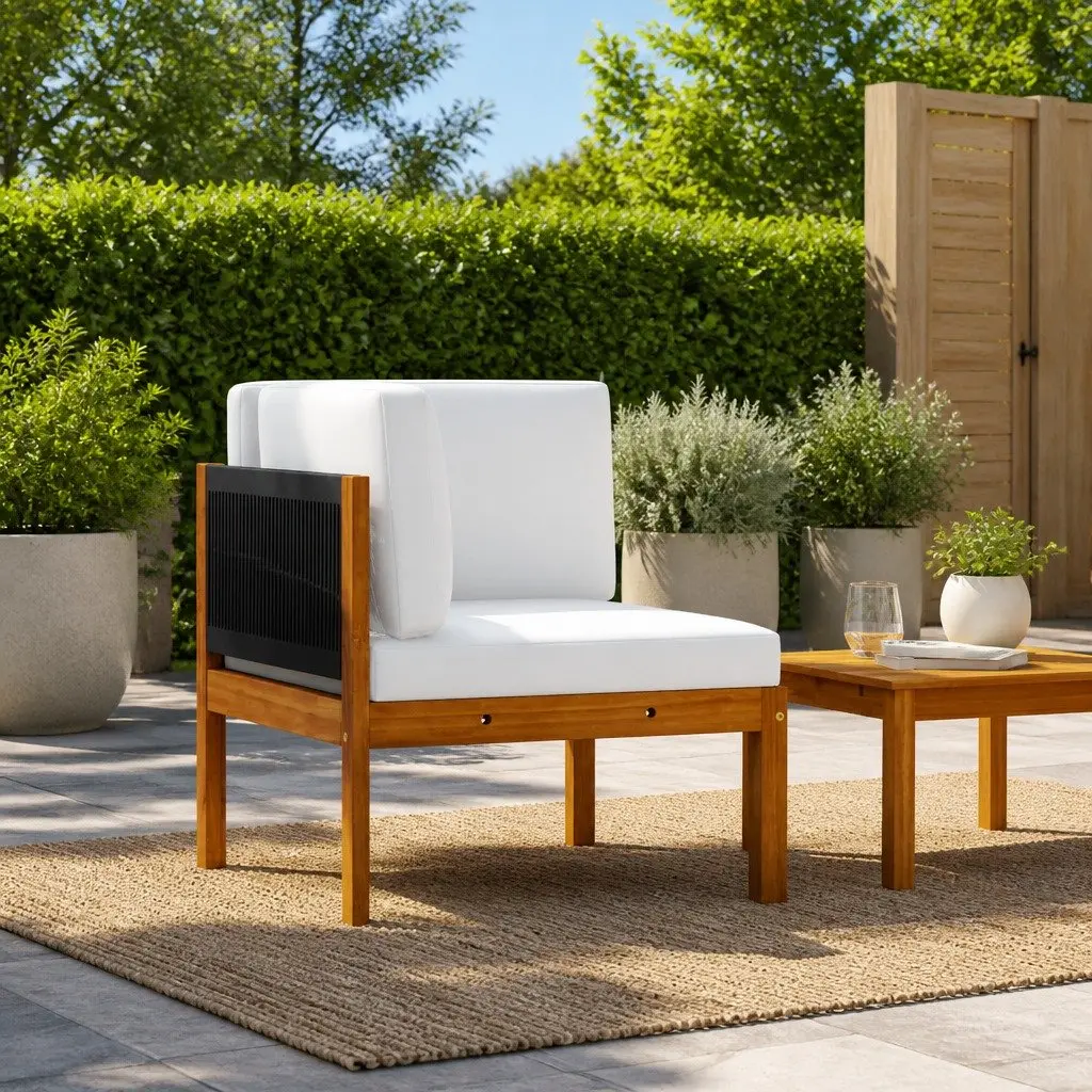 Garden Corner Sofa Set with Cushions Outdoor Rope Backrest Patio Seating White