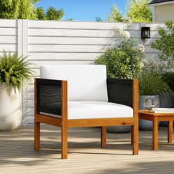Sturdy Acacia Wooden Garden Chair with Black Cushion