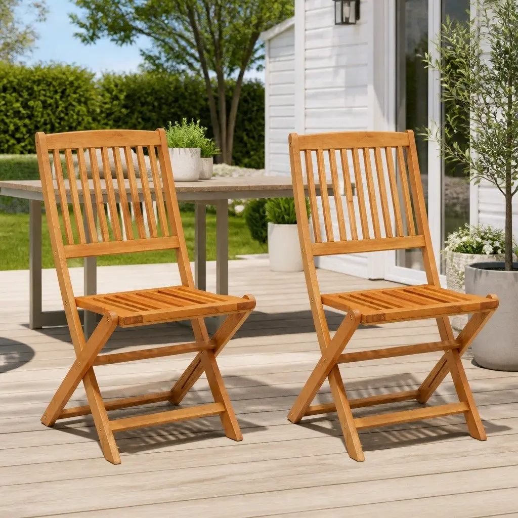 Folding Garden Chairs Eucalyptus Wood Brown 2 Piece