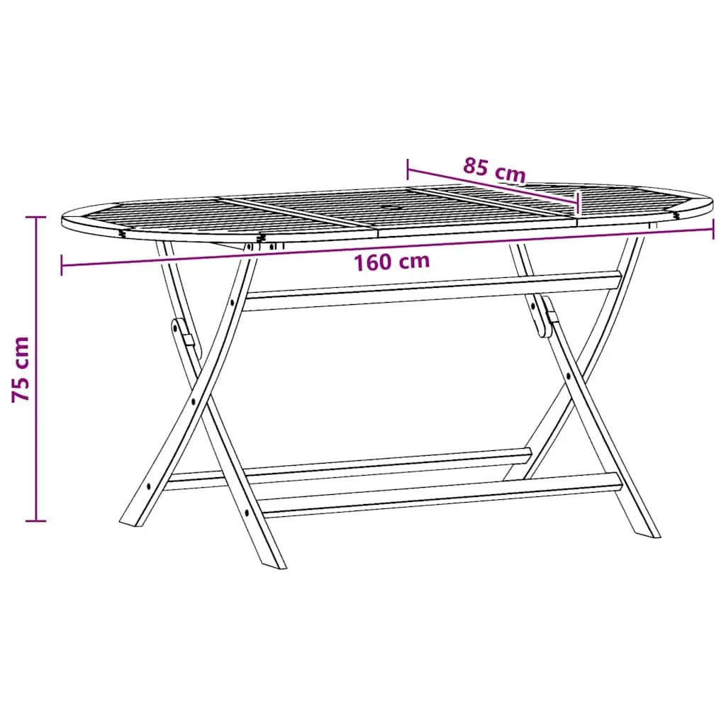 Solid Wood Folding Outdoor Dining Table 160x85x75cm