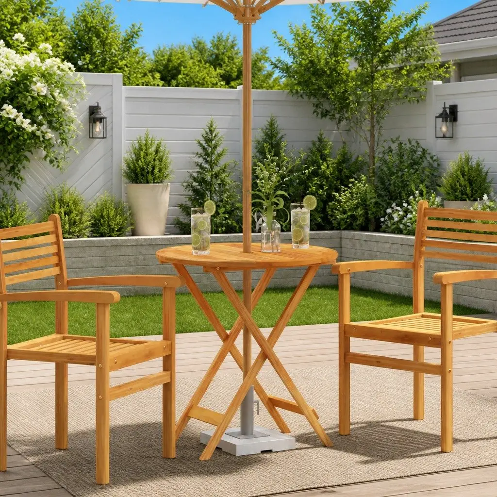 Folding Outdoor Dining Table Round Ø60x75cm Brown Solid Wood Garden Furniture