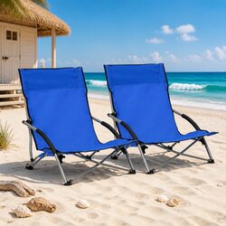 Durable Blue Fabric Folding Beach Chairs for Outdoors