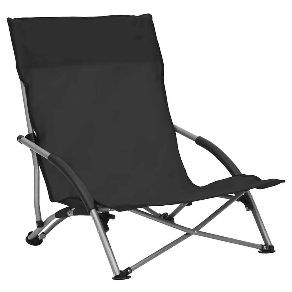 Folding Beach Chairs Oxford Fabric Steel Frame Black 2 Piece