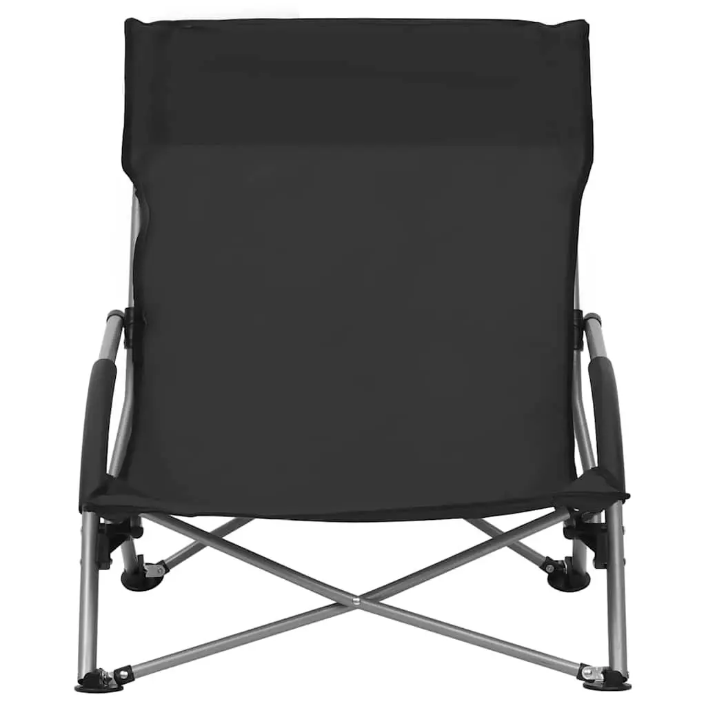 Folding Beach Chairs Oxford Fabric Steel Frame Black 2 Piece
