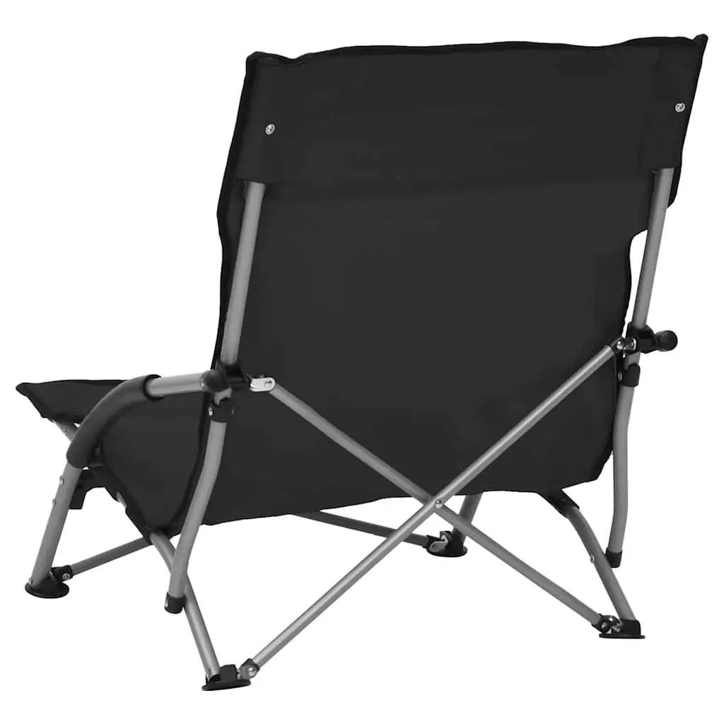 Folding Beach Chairs Oxford Fabric Steel Frame Black 2 Piece