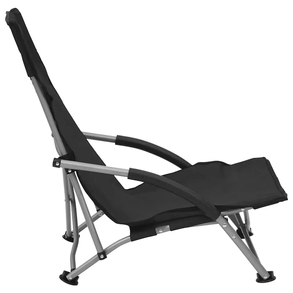 Folding Beach Chairs Oxford Fabric Steel Frame Black 2 Piece
