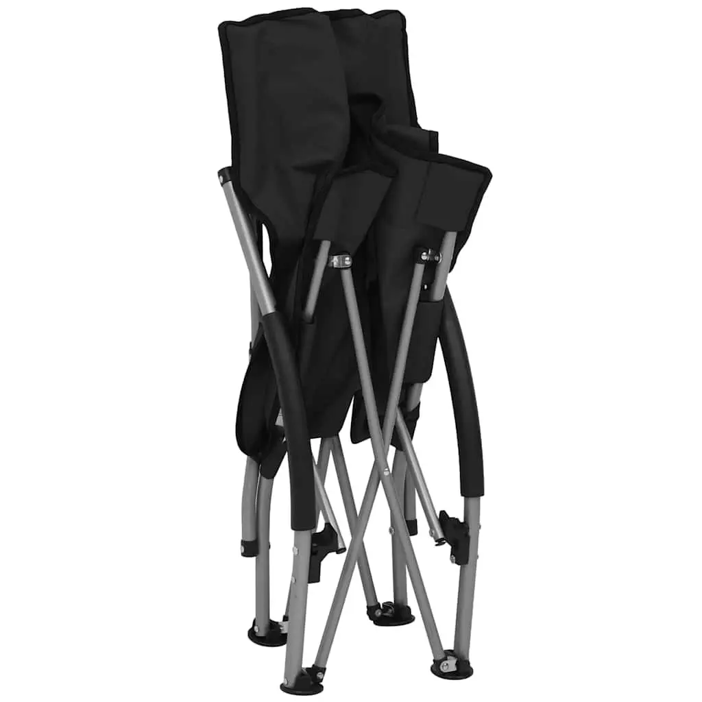 Folding Beach Chairs Oxford Fabric Steel Frame Black 2 Piece