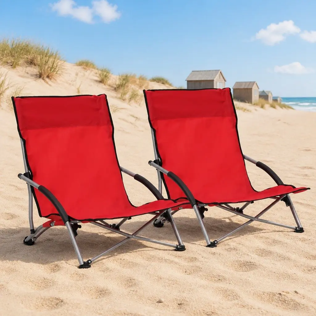 Folding Beach Chairs Oxford Fabric Red 2 Pieces