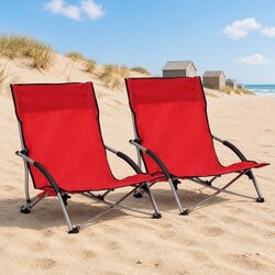 Durable Folding Beach Chairs 2-Pack Red Oxford Fabric