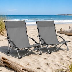 Durable Grey Folding Beach Chairs Set of 2 for Outdoor Use