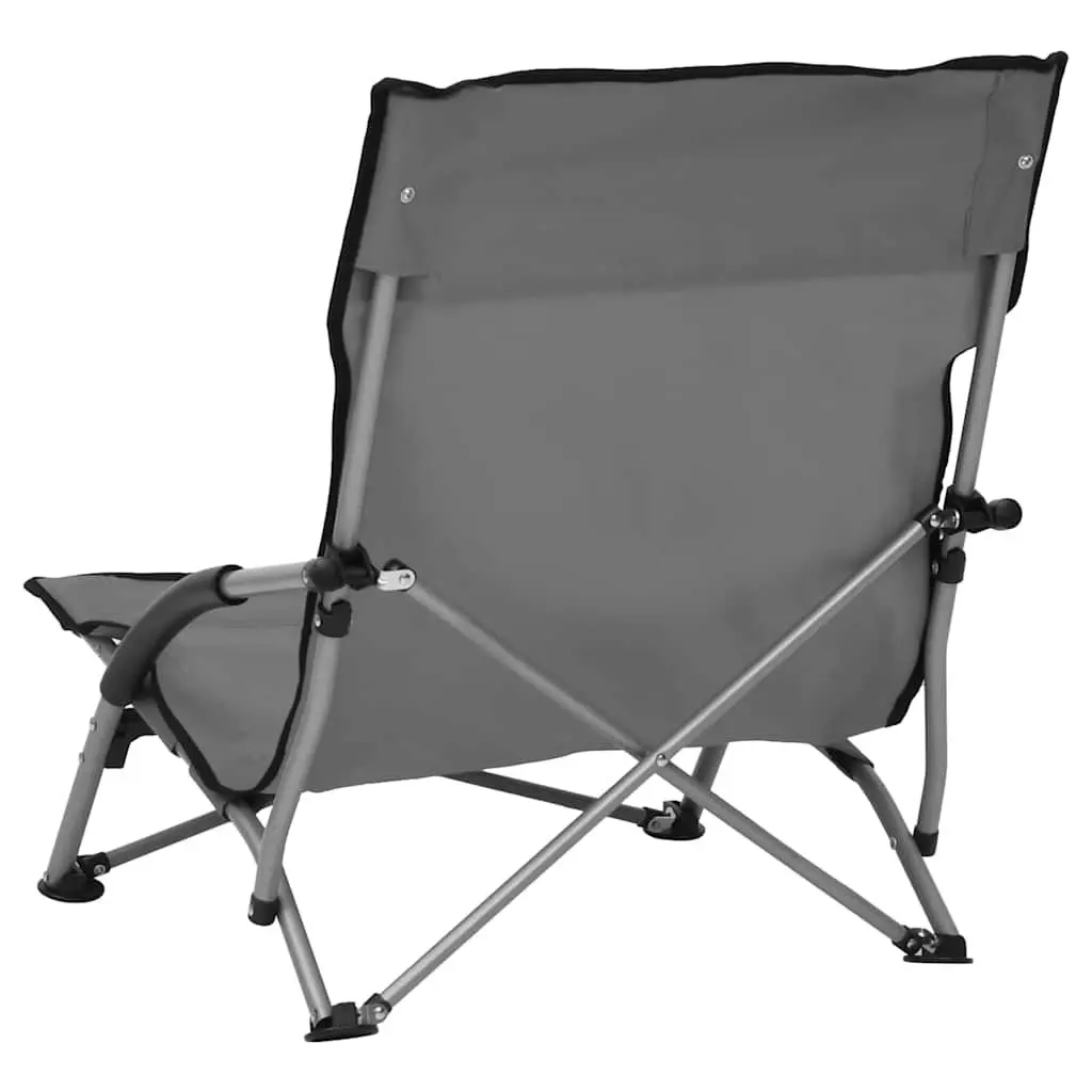 Folding Beach Chairs Oxford Fabric Steel Frame Grey Outdoor Camping Seating 2 Piece