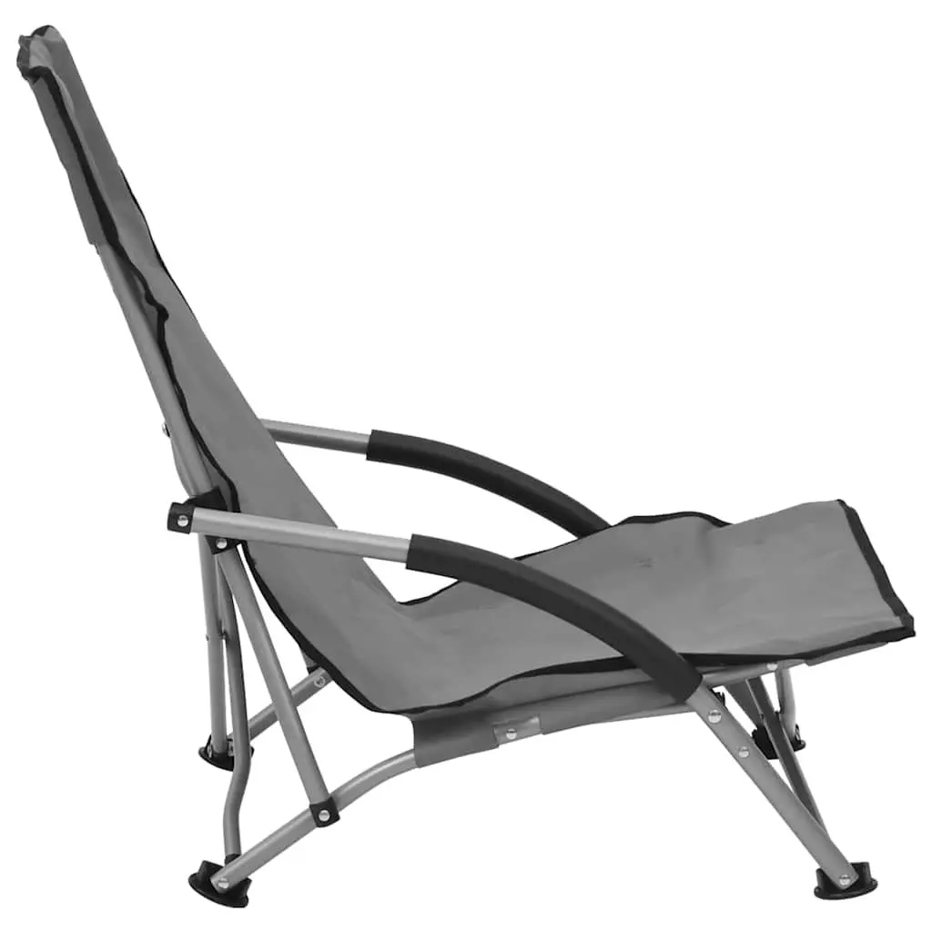 Folding Beach Chairs Oxford Fabric Steel Frame Grey Outdoor Camping Seating 2 Piece