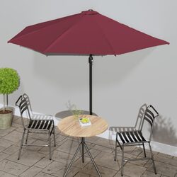 Balcony Parasol Half-Round Red UV Protective Outdoor Shade Aluminium Pole Crank