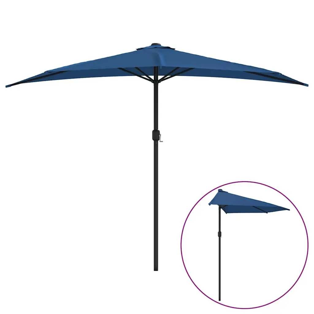 Half Round Balcony Parasol Outdoor Sun Shade UV Protection Crank Opening Blue