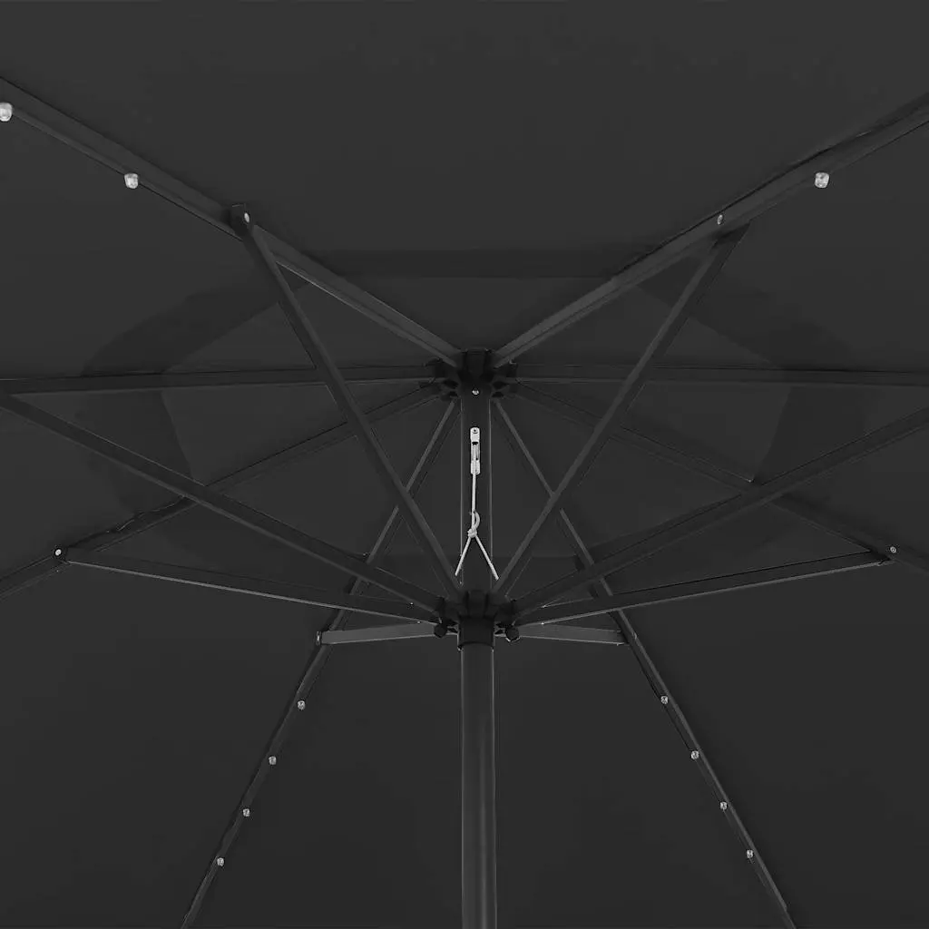 Black Garden Parasol 400cm with LED Lights