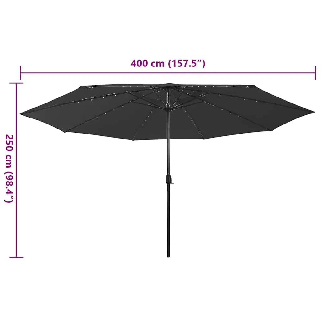 Black Garden Parasol 400cm with LED Lights